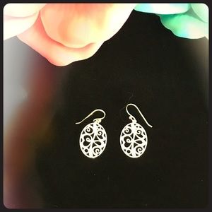 Sterling silver filigree oval drop earrings